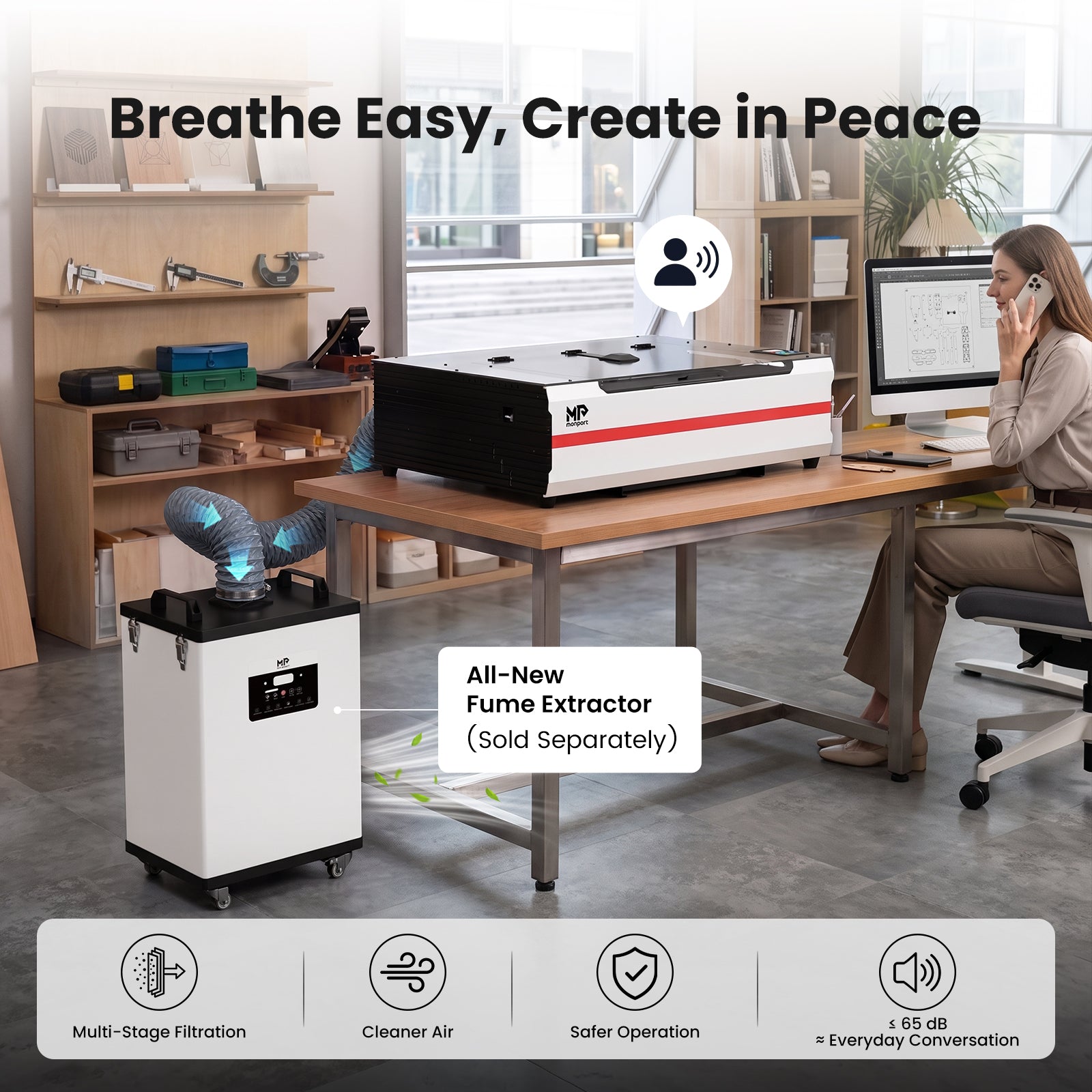 Test-Product-Monport Ren65 Series 65W CO2 Laser Engraver (24"×16") | Built-In Water Cooling, DSP Controller, Magnetic Assisted Focus