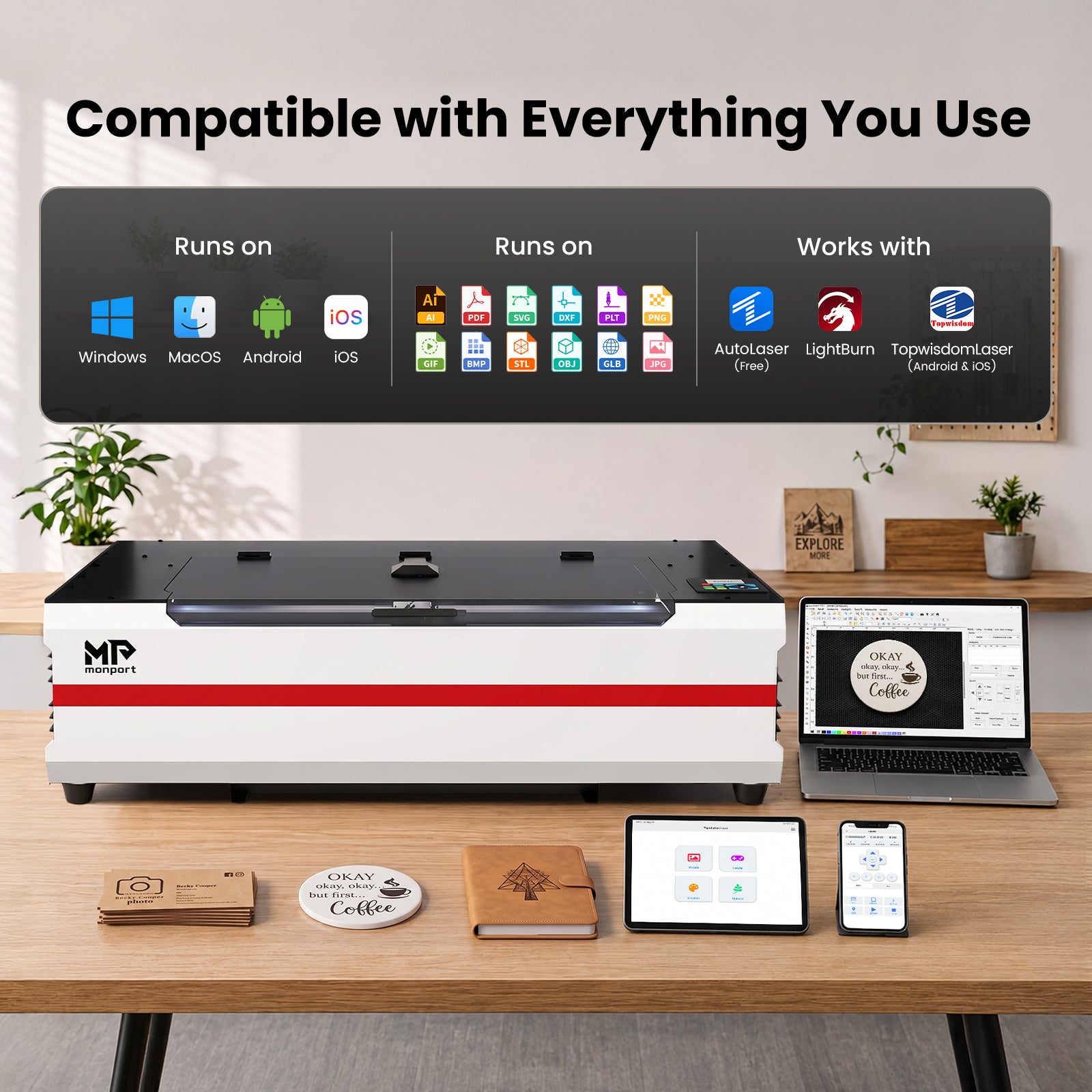 Test-Product-Monport Ren65 Series 65W CO2 Laser Engraver (24"×16") | Built-In Water Cooling, DSP Controller, Magnetic Assisted Focus