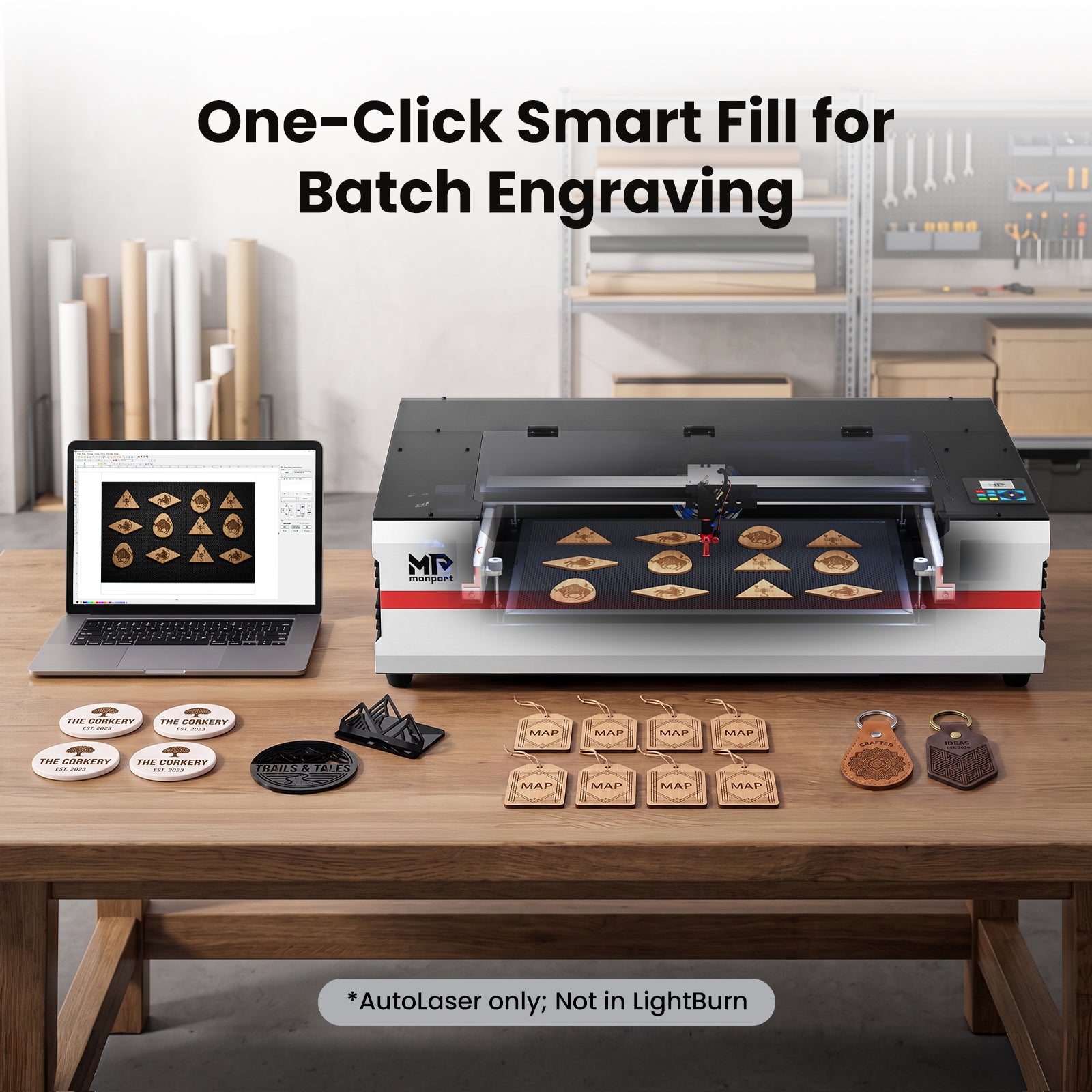 Test-Product-Monport Ren65 Series 65W CO2 Laser Engraver (24"×16") | Built-In Water Cooling, DSP Controller, Magnetic Assisted Focus