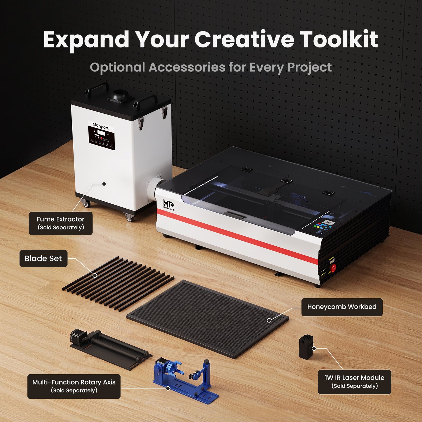 Test-Product-Monport Ren65 Series 65W CO2 Laser Engraver (24"×16") | Built-In Water Cooling, DSP Controller, Magnetic Assisted Focus