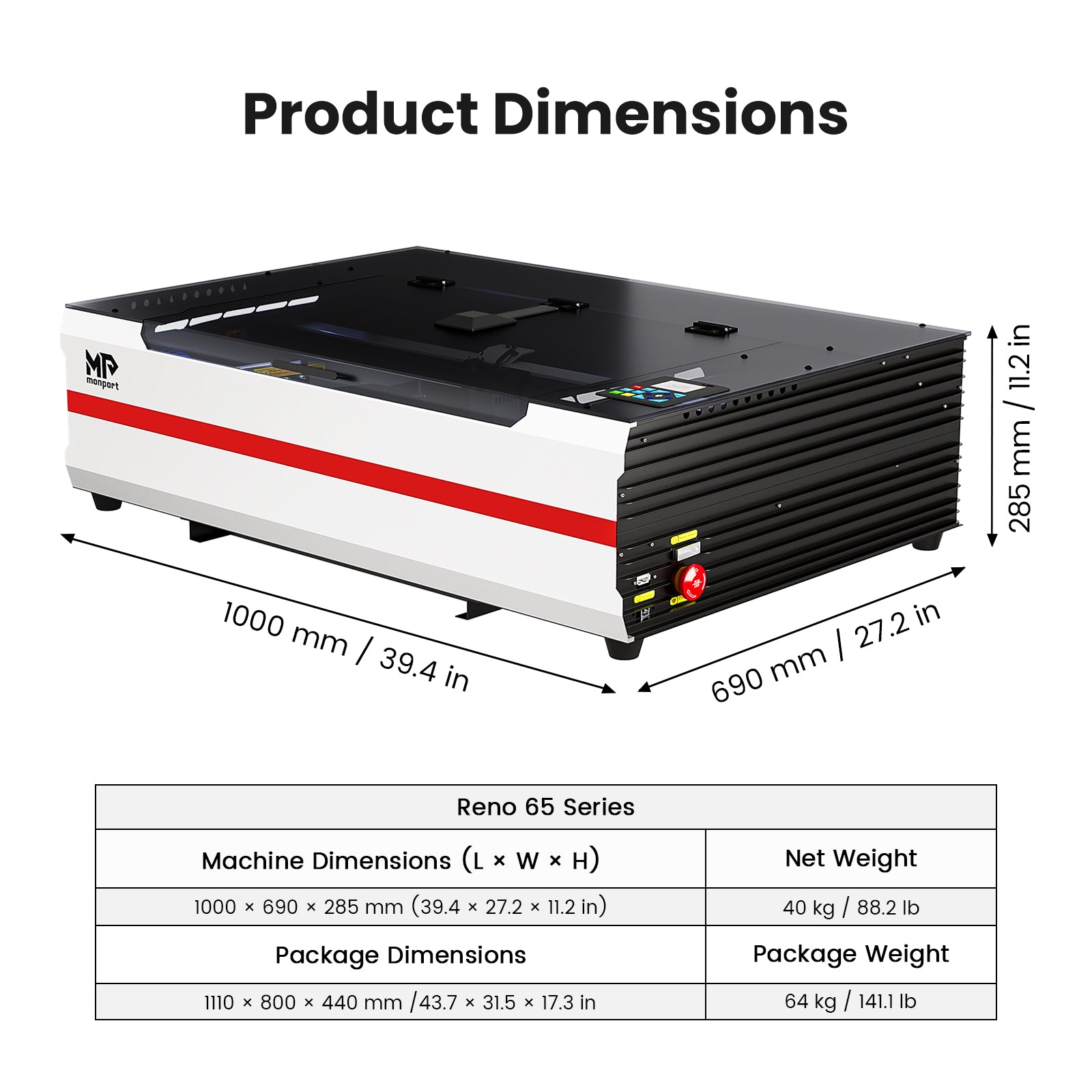 Monport Reno 65W Desktop CO2 Laser Engraver (24"×16") | Built-In Water Cooling, DSP Controller, Magnetic Assisted Focus