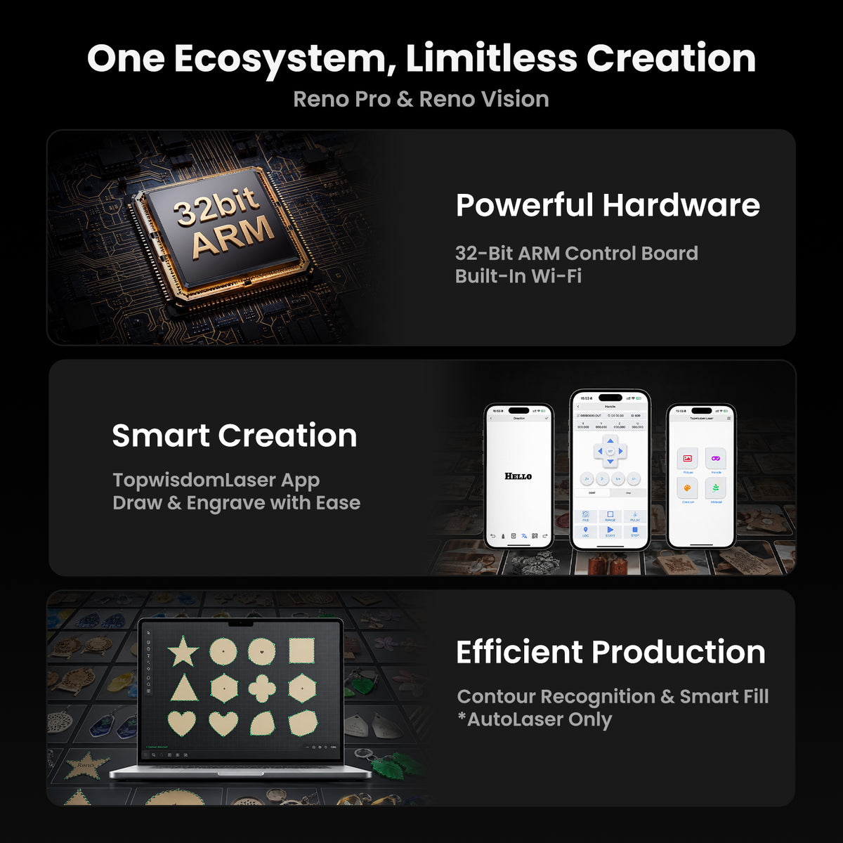 Brand New Monport Reno 45W Desktop CO2 Laser Engraver (16"×12") | Built-In Water Cooling, Magnetic Assisted Focus