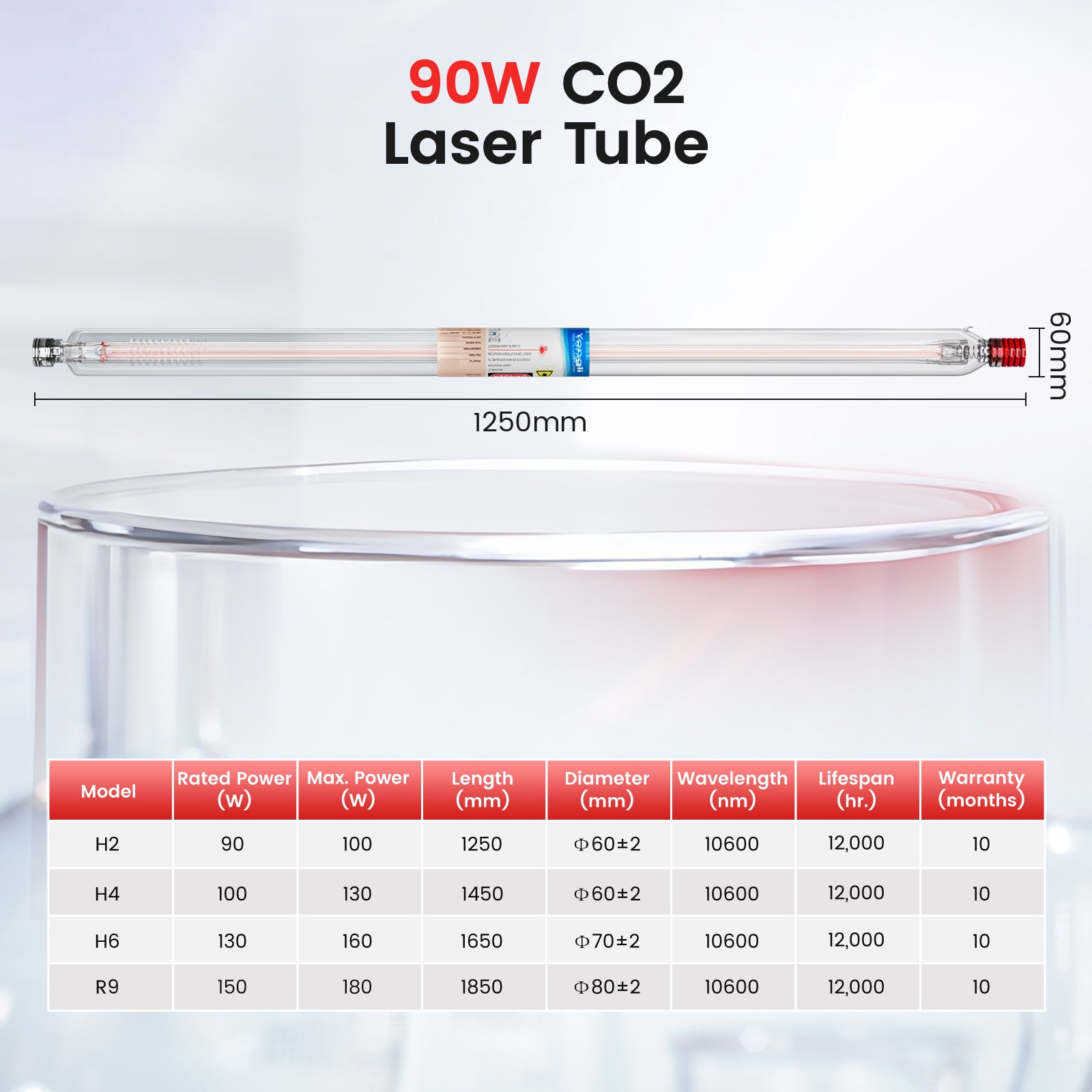 Monport 90W CO2 Laser Tube for Laser Engraver