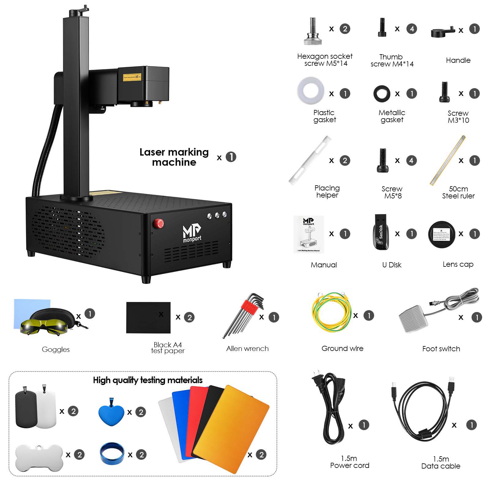 Monport GI 20W Integrated MOPA Fiber Laser Engraver & Marking Machine with Electric Lifting