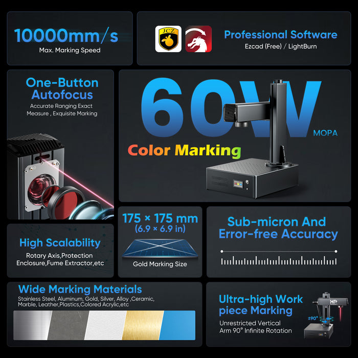 Special Offer | Monport GA 60W Upgraded Integrated MOPA Fiber Laser Engraver & Marking Machine with Auto Focus