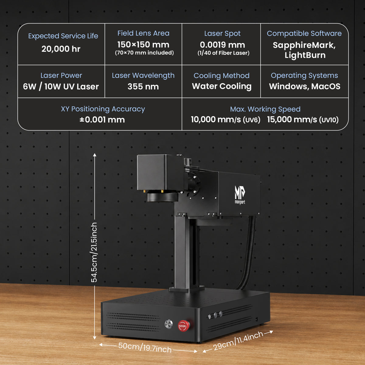 Monport 6W/10W UV Pro Galvo Laser Engraver & Marking Machine for 3D Inner Engraving in Glass