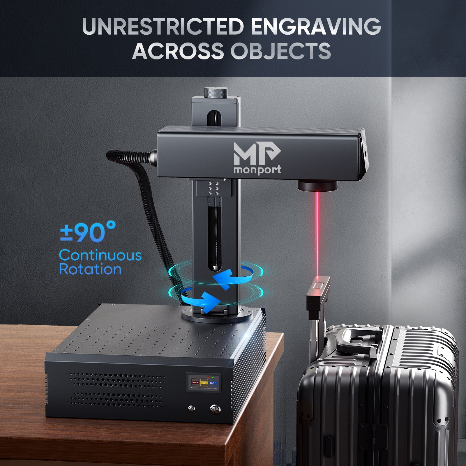 Monport GA 100W Upgraded Integrated MOPA Fiber Laser Engraver & Marking Machine with Auto Focus