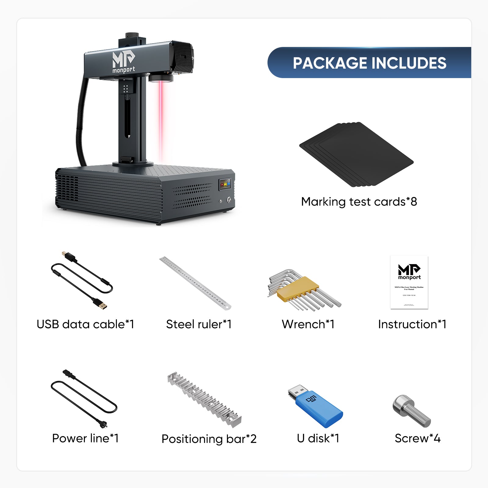 Monport GA 100W Upgraded Integrated MOPA Fiber Laser Engraver & Marking Machine with Auto Focus