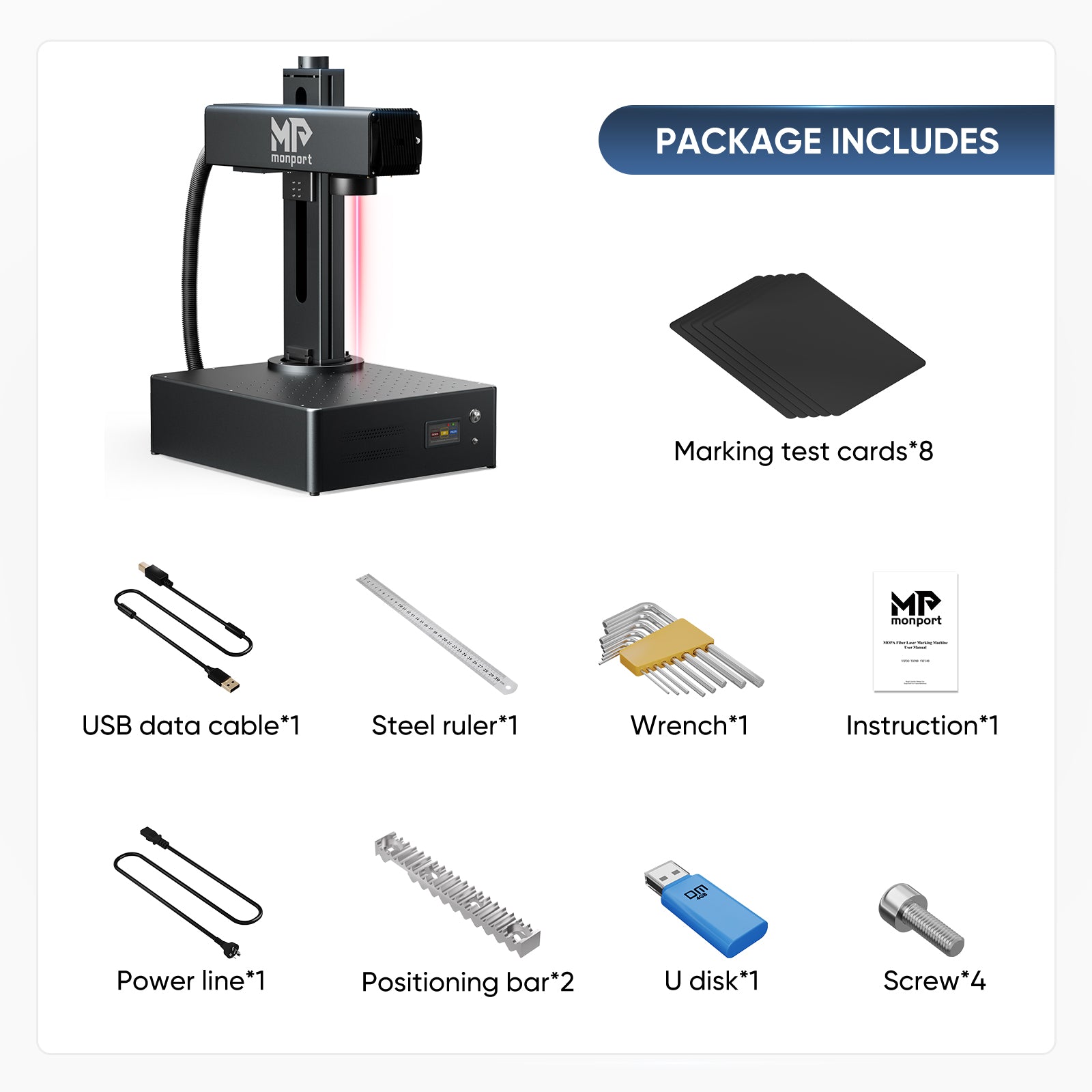 Special Offer | Monport GA 30W Upgraded Integrated MOPA Fiber Laser Engraver & Marking Machine with Auto Focus