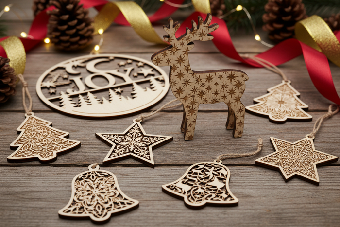 Laser Engraved Wooden Holiday Decorations