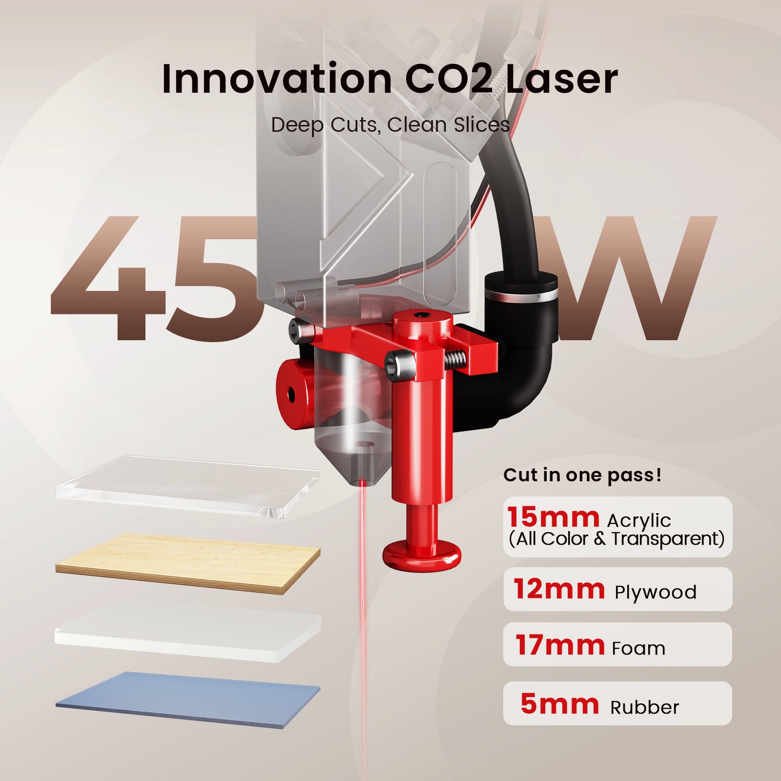 Monport Reno45 45W Desktop CO2 Laser Engraver & Cutter (16" X 12") with Semi-Autofocus