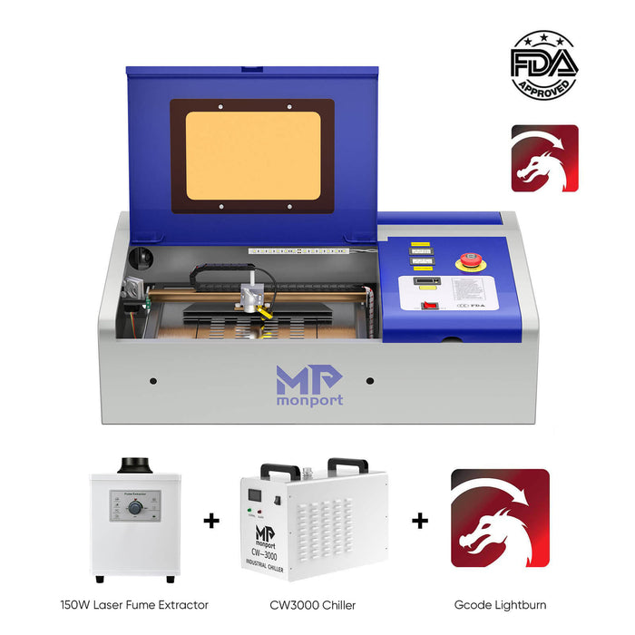 Monport 40W Lightburn-ready (12" X 8") CO2 Laser Engraver & Cutter with FDA Approval