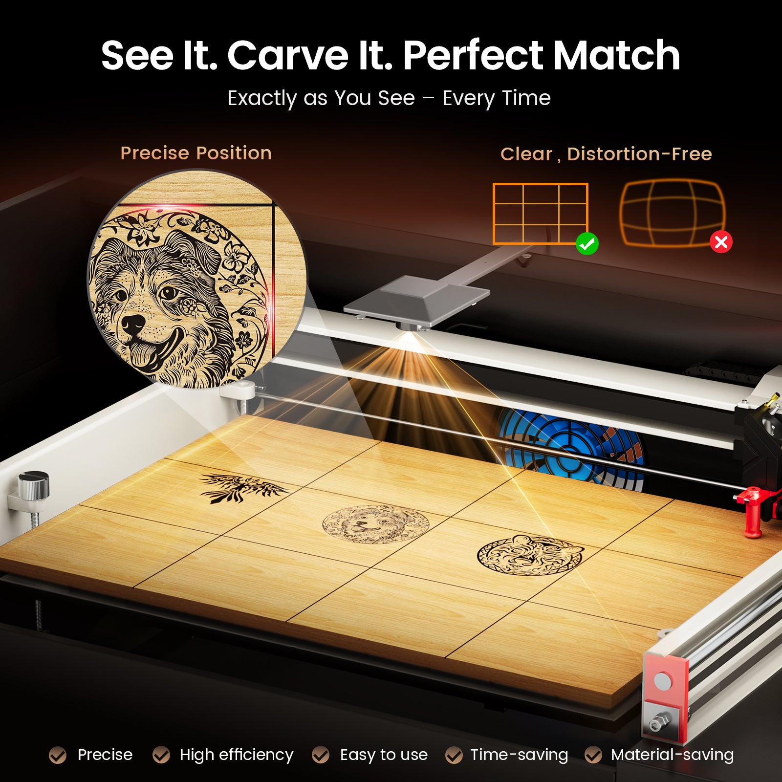 Monport Reno65 Pro Vision 65W Desktop CO2 Laser Engraver & Cutter (24" X 16") with 8MP HD Camera and Magnetic Assisted Focus