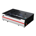 Laser cutting machine with a red stripe on a white background