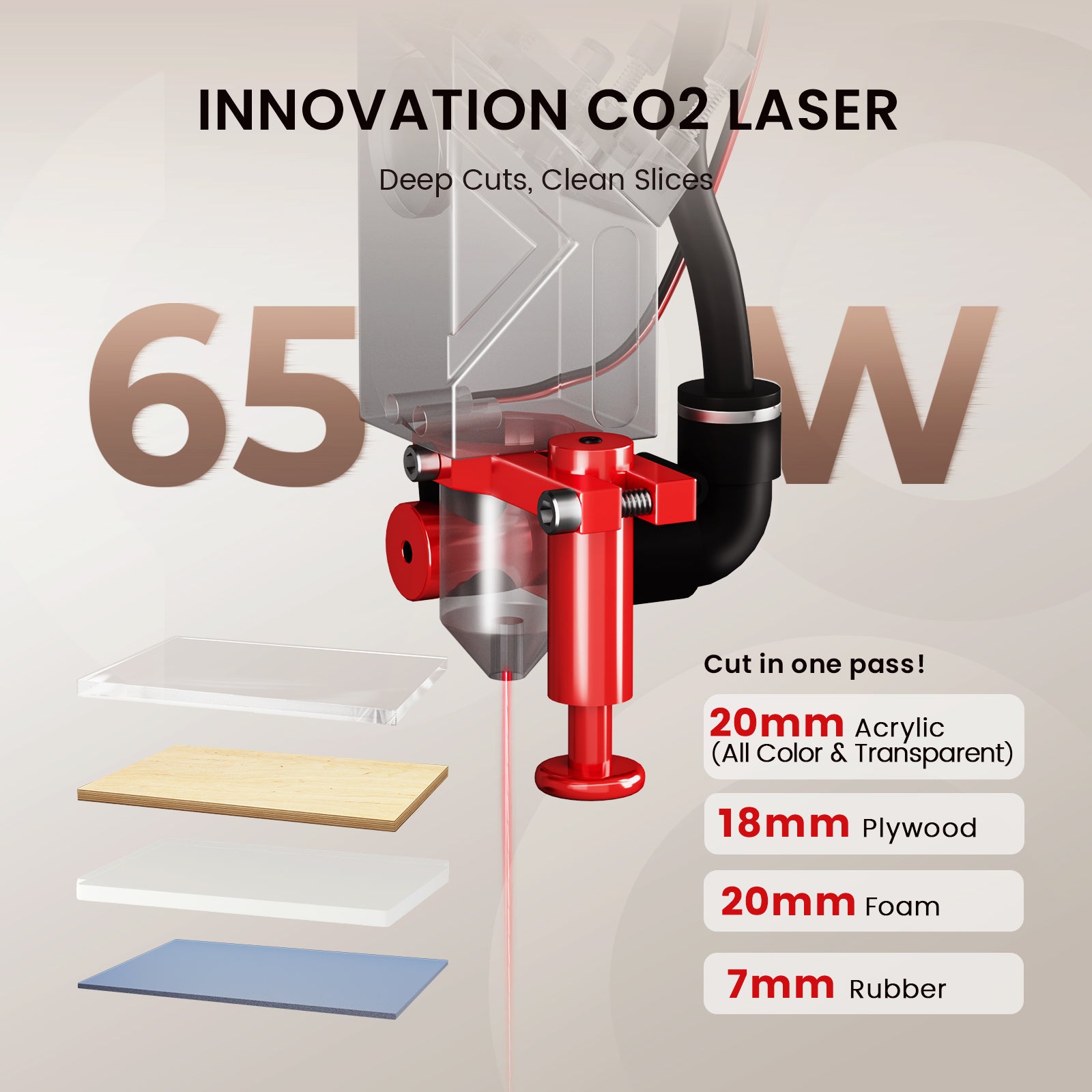 Monport Reno65 Pro 65W Desktop CO2 Laser Engraver & Cutter (24" X 16") with DSP Controller and Semi-Autofocus