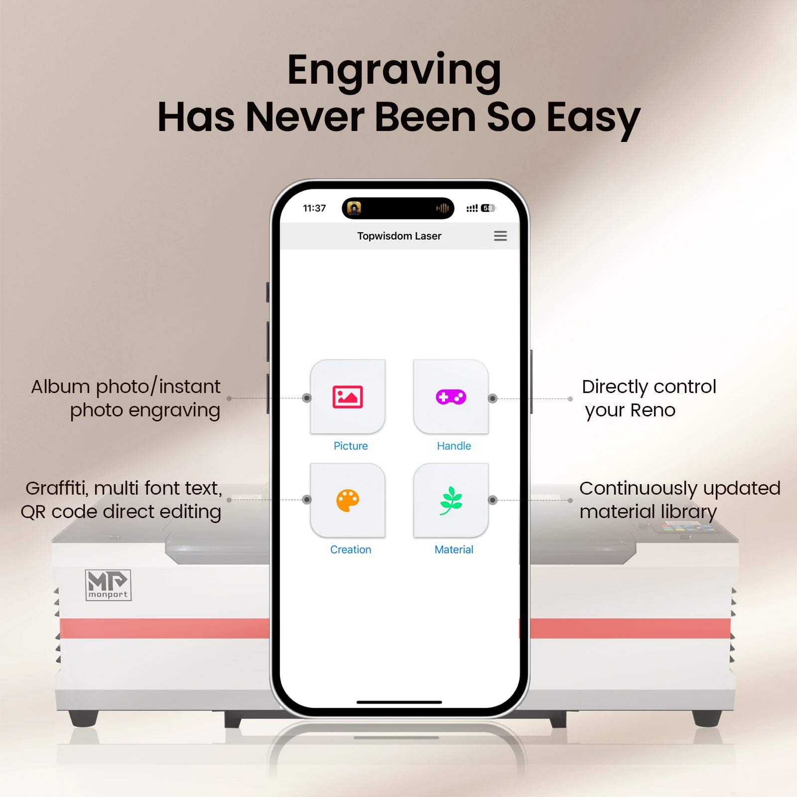 Monport Reno65 Pro 65W Desktop CO2 Laser Engraver & Cutter (24