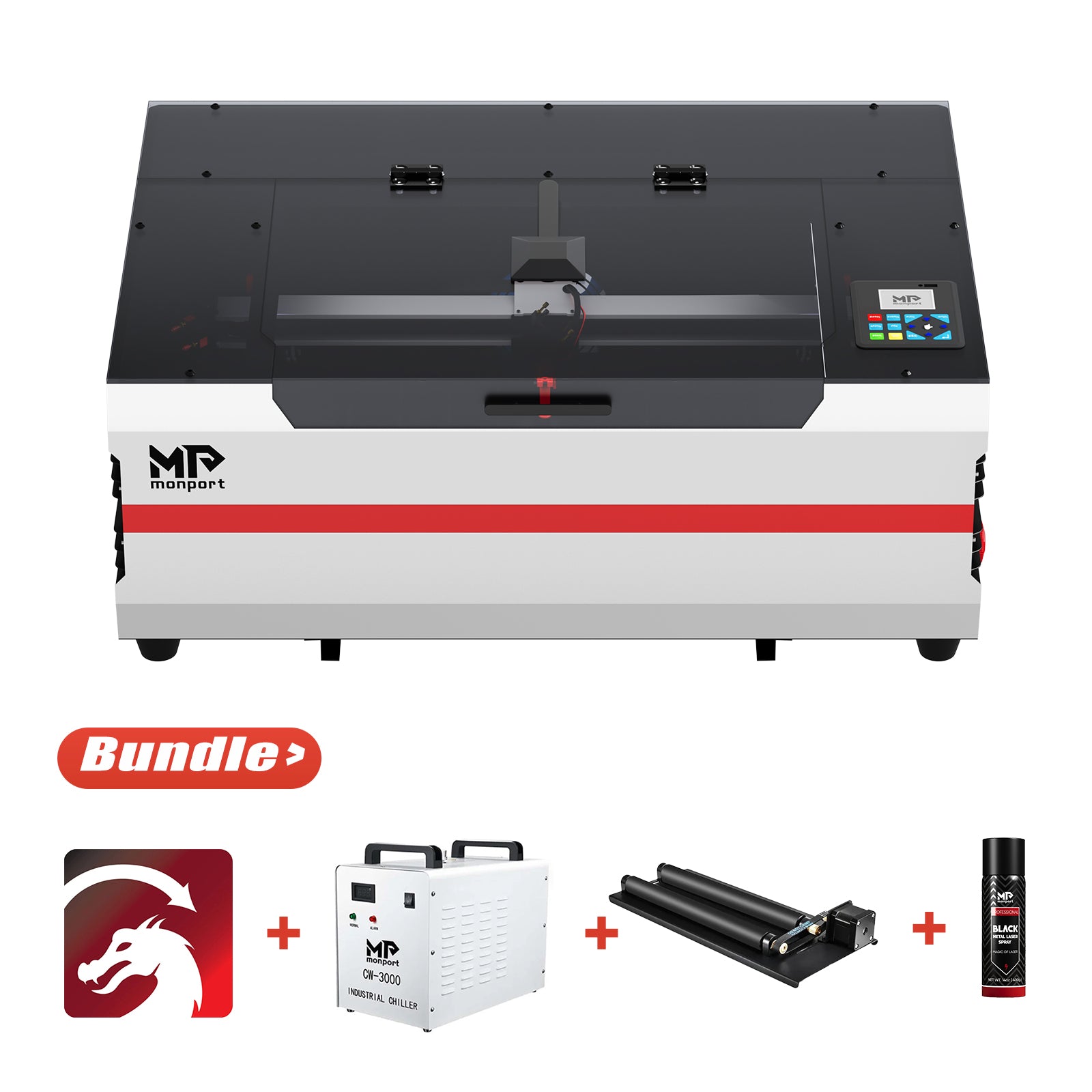 Bundle Sale | Monport Reno45 Pro Vision 45W Desktop CO2 Laser Engraver & Cutter (16" X 12") with 8MP HD Camera and Magnetic Assisted Autofocus