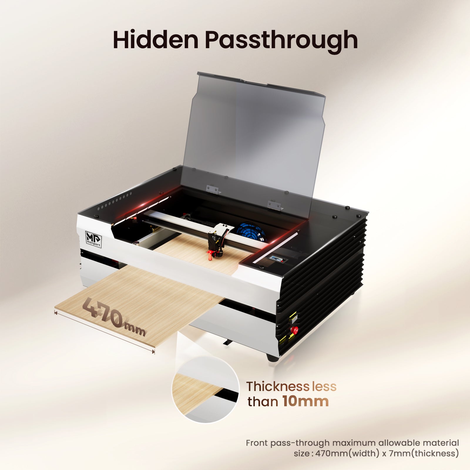 Monport Reno45 45W Desktop CO2 Laser Engraver & Cutter (16" X 12") with Magnetic Assisted Focus