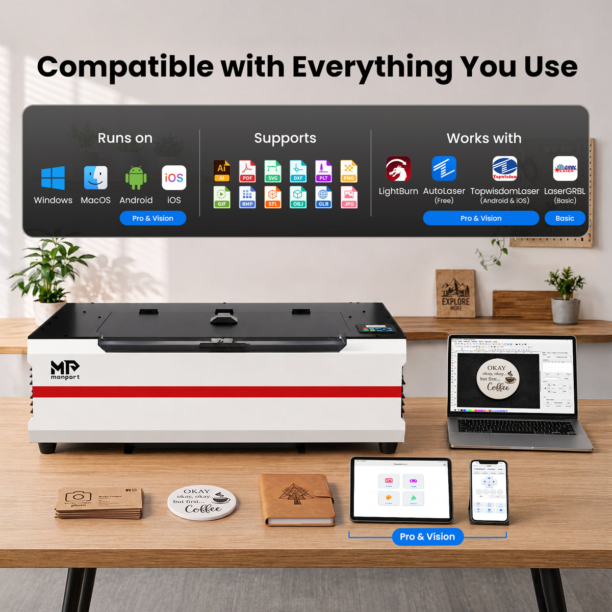 Brand New Monport Reno 45W Desktop CO2 Laser Engraver (16"×12") | Built-In Water Cooling, Magnetic Assisted Focus