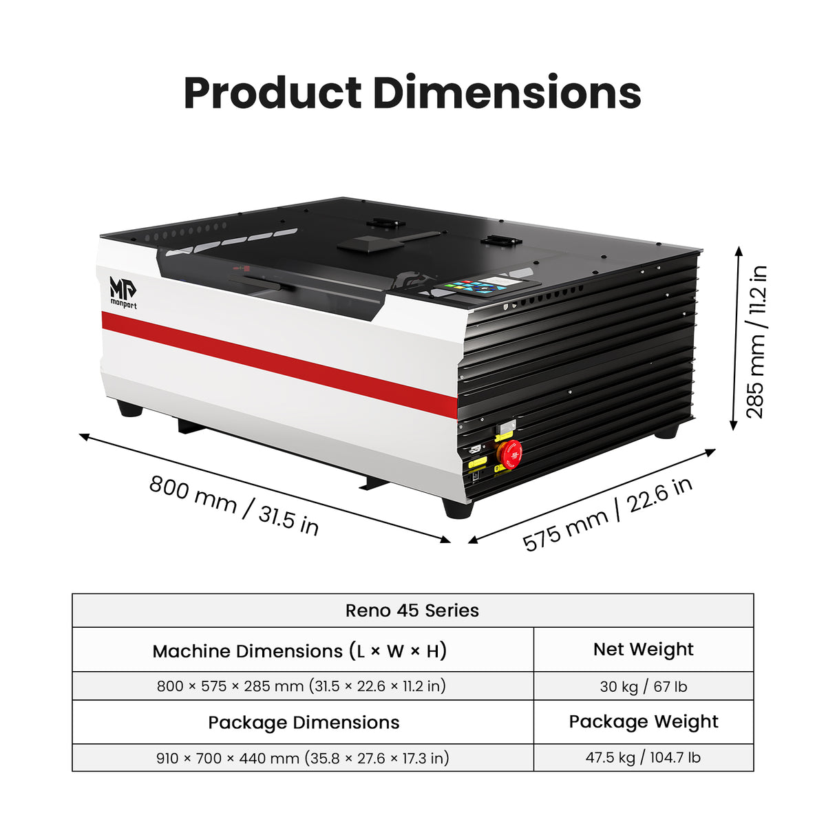 Brand New Monport Reno 45W Desktop CO2 Laser Engraver (16"×12") | Built-In Water Cooling, Magnetic Assisted Focus
