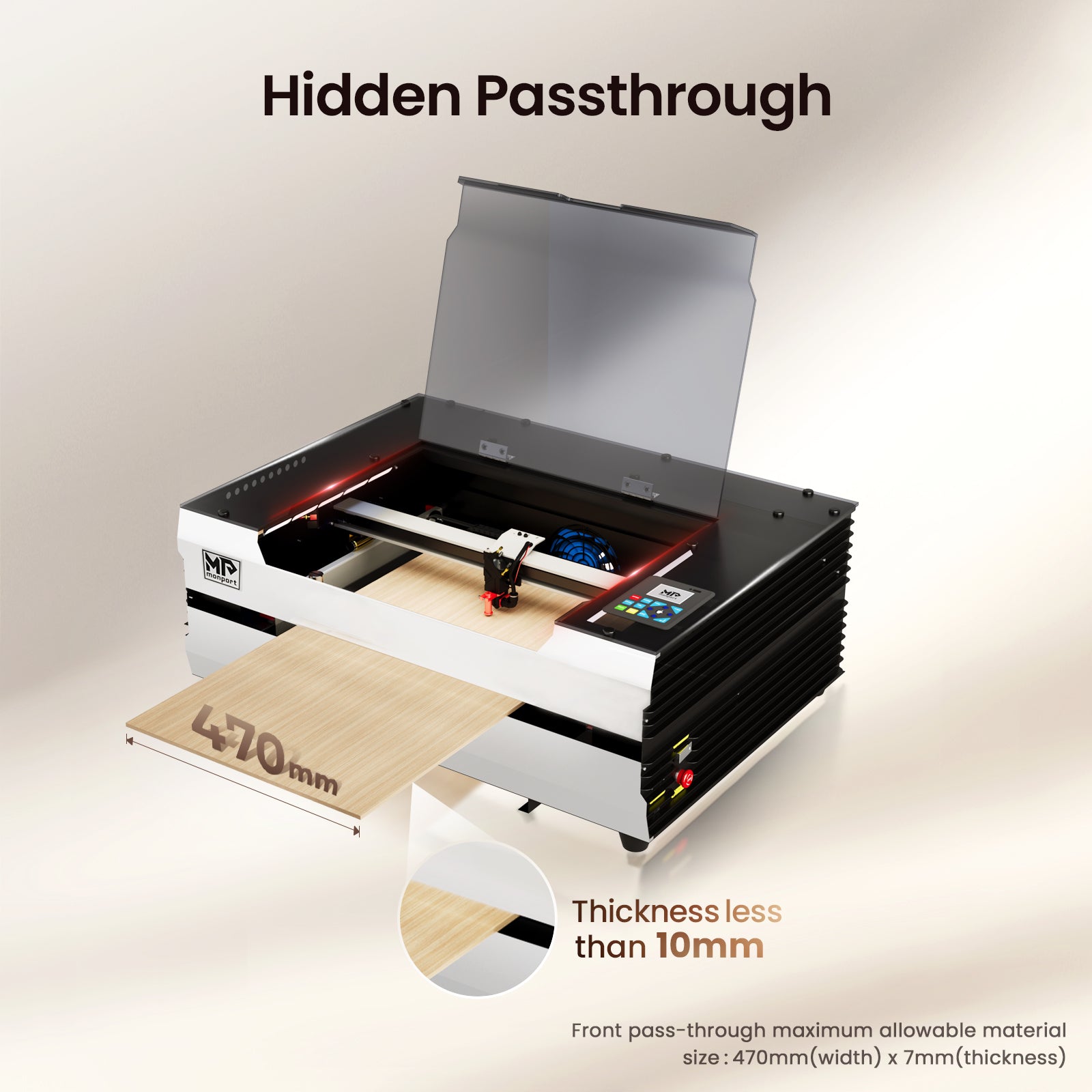 Monport Reno45 Pro 45W Desktop CO2 Laser Engraver & Cutter (16" X 12") with Magnetic Assisted Focus