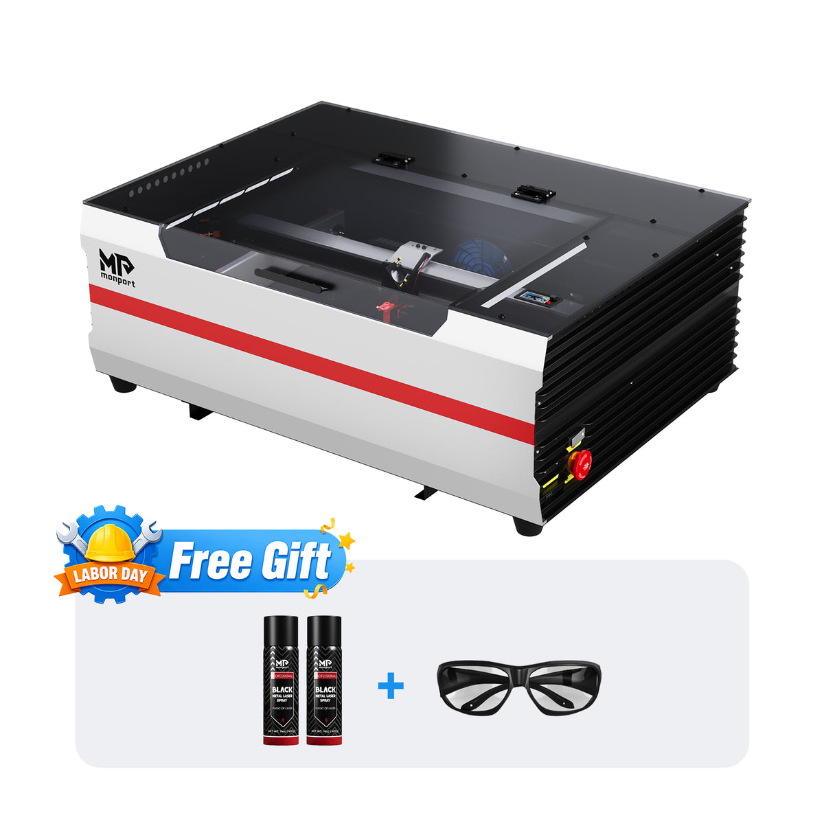 Brand New Monport Reno45 45W Desktop CO2 Laser Engraver & Cutter (16" X 12") with Built-In Water Cooling and Magnetic Assisted Focus