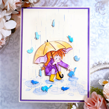 Child Under Rain in Umbrella Laser Cutting File