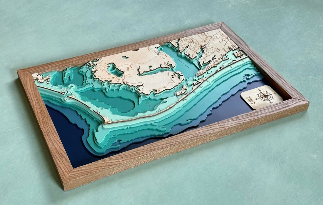 3D topographic map with wooden frame  by laser engraver cutter monport