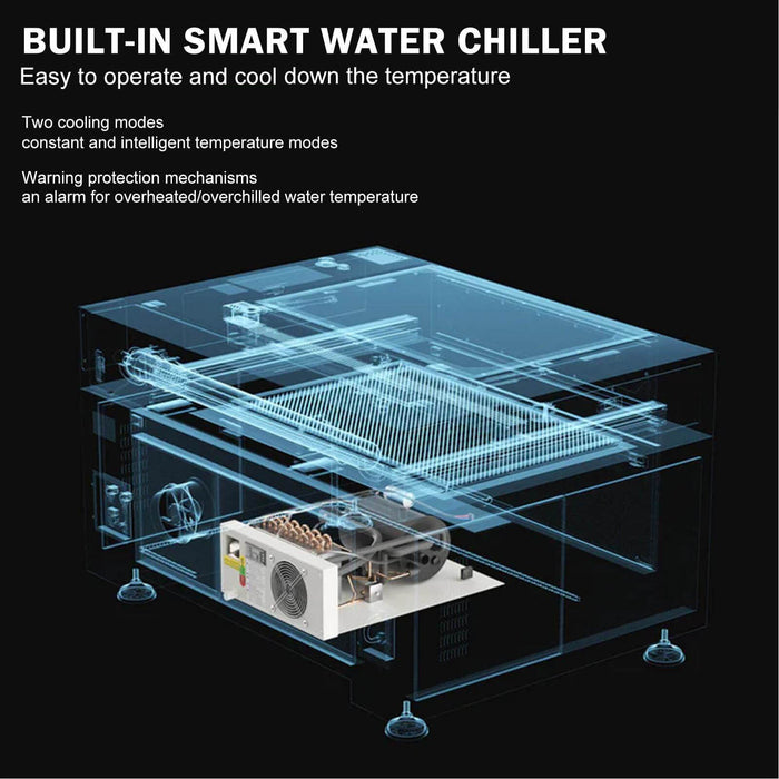 monport 80w built-in chiller co2 laser engraver cool down the temperature