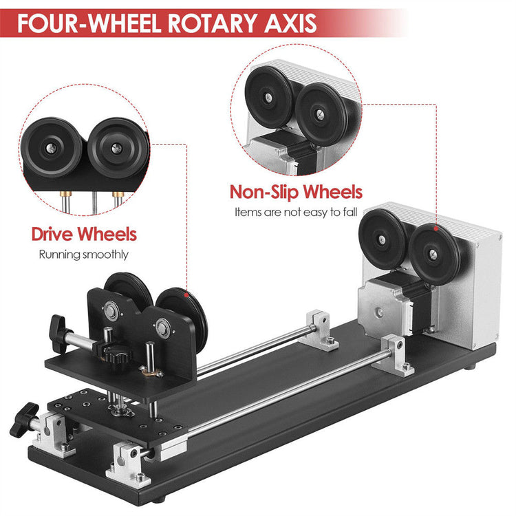 Rotary Axis Attachment, 4 Wheels Router Laser Rotary Attachment with  2-Phase Stepper Motor for CO2 Rotate Engraving Machine